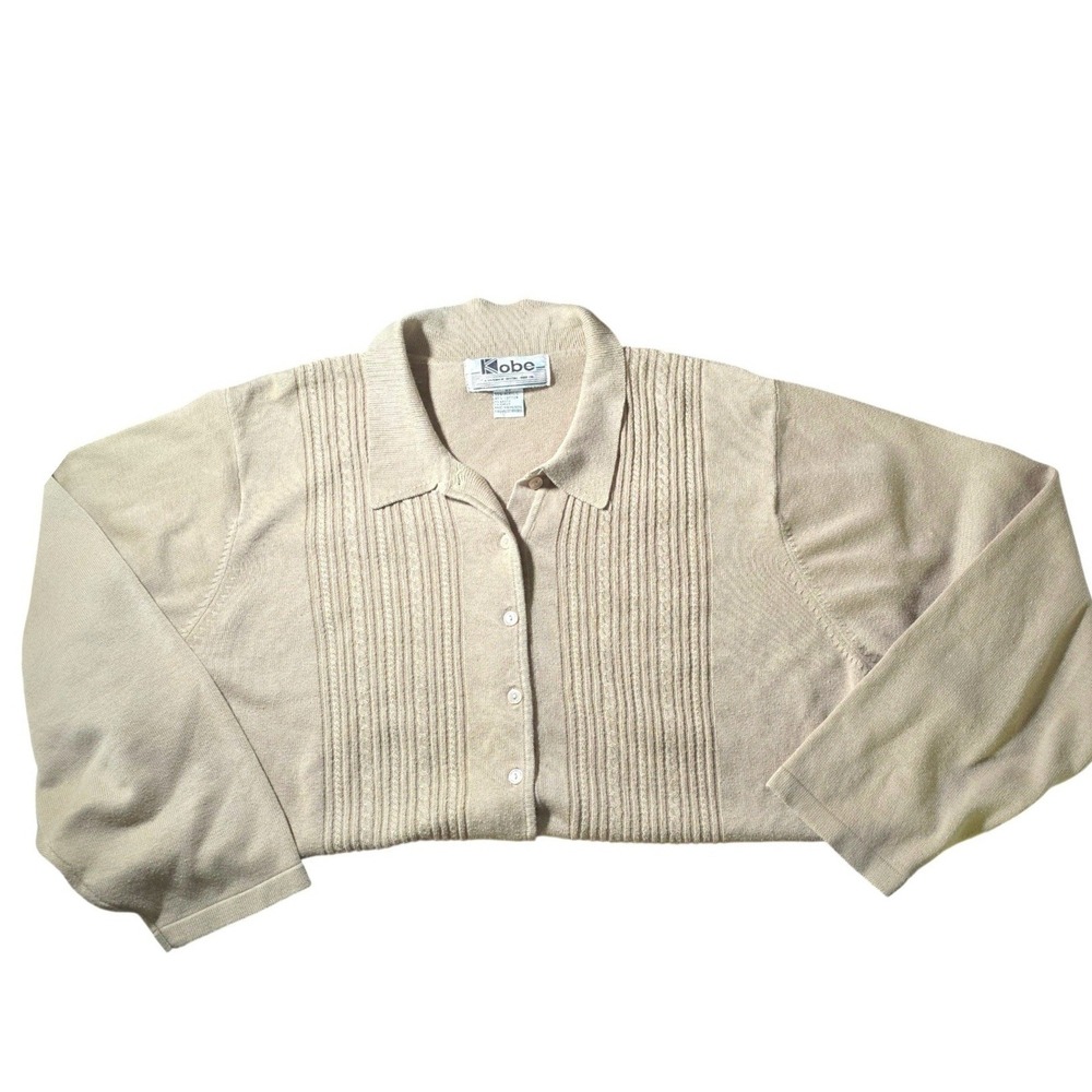 VTG 3X big tall Crystal-Kobe LTD long sleeve button collar cardigan sweater Tan - Picture 3 of 8